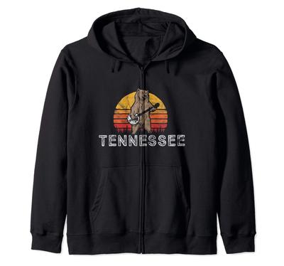 Tennessee Bluegrass Banjo Bear Funny Retro Zip Hoodie