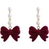 Burgundy Velvet Bow Pearl Stud Earrings Temperament Their Girl Celebrity New Versatile Light Luxury Earrings