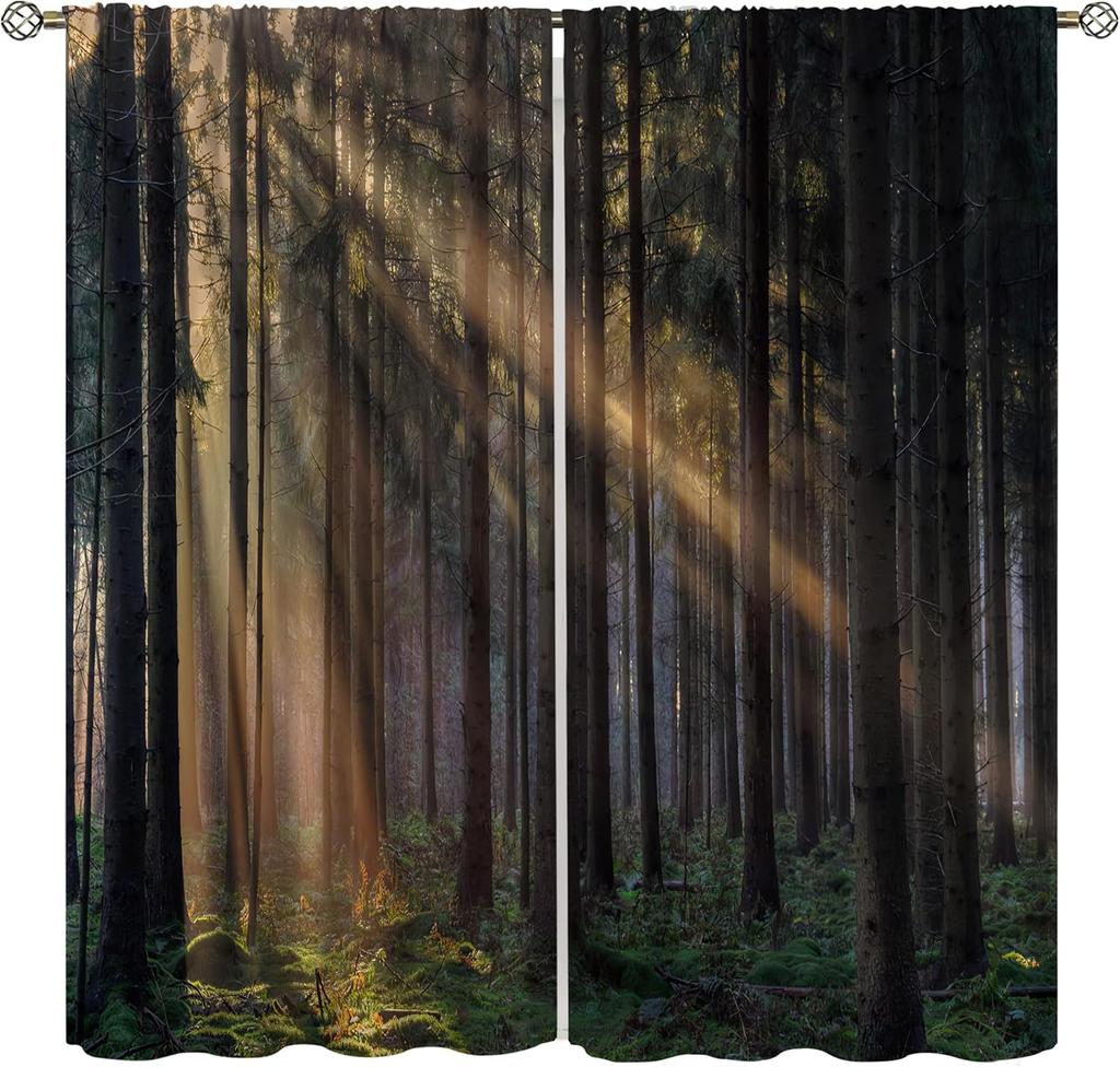 Forest Curtains Mysterious Mist Fall Nature Scenery Window Treatments Bedroom Living Room Darkening Made Of Polyester Area Decor