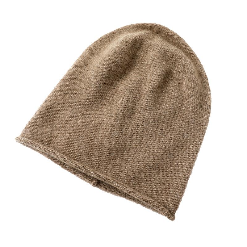 New Autumn and Winter Women's Solid Color Rolled Simple and Laid Back Style Warm Headpiece Knitted Cap