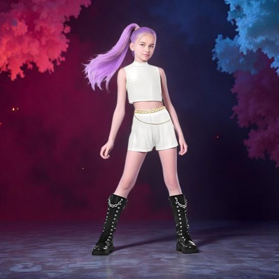 Hunters Costume for Girls Kids Anime Inspired Cosplay Stage Outfit Idol Singers White Performance Dress Up Glittering Party Set