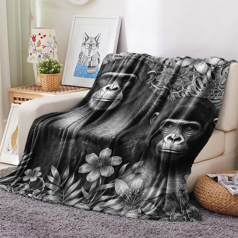1PC Black white animals Print Flannel Blanket, High quality Comfortable for All Seasons, Home Decor, Warmth and Comfort