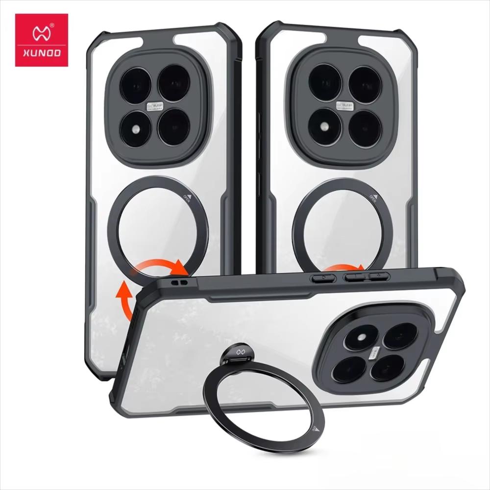 XUNDD Чехол для Xiaomi POCO M8 Pro Прозрачный чехол Подушка безопасности Ударопрочный Защитные чехлы Роскошная задняя крышка с вращающимся магнитным держателем-подставкой For Xiaomi Poco M8 Pro чёрный