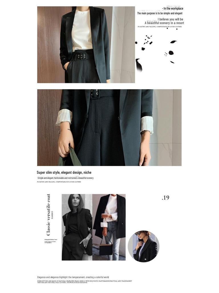 Women's Slim Black Suit with Unique Design - Imported Fabric, Mid-Length Autumn Jacket, Slim Fit.