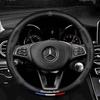 New Fit Be Leather Steering Wheel Cover,Stylish Nappa Leather Carbon Fiber Texture Protector,Non-Slip,Universal 15Inch Compatible With Mercedes Benz