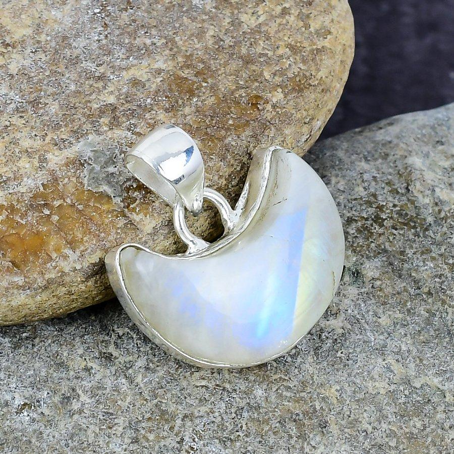 Rainbow Moonstone Gemstone Handmade 925 Sterling Silver Pendant Indian Jewelry For Her