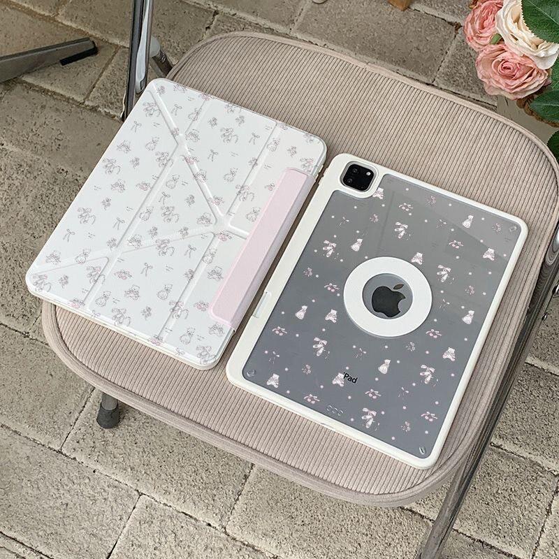 Cartoon Bear Cat IPad Case With Magnetic Detachable Design Stand Pen Slot Pro Air Mini