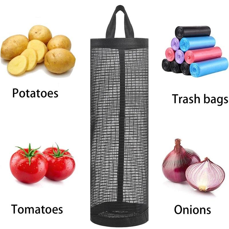 2pcs Mesh Plastic Bag Holder Carrier with Stick Hooks Garbage Bag Storage Organizer