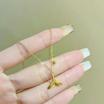 Gold-Plated Vietnamese Mermaid Tail Necklace - Simple Brass Fish Tail Pendant for Women