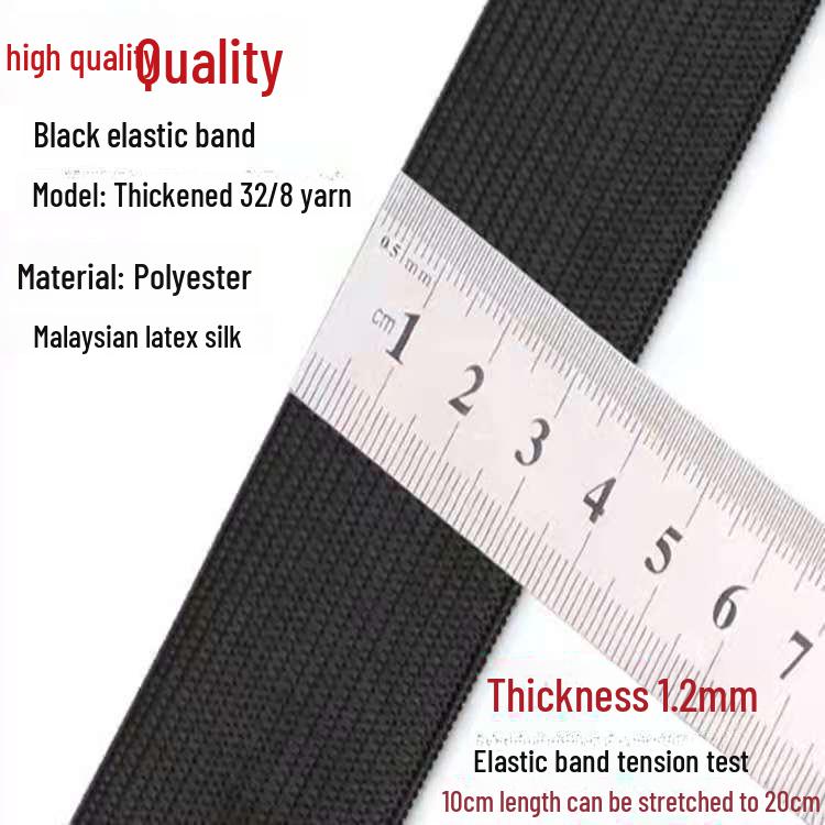 Witte Klittenbandrand Elastische Band voor Beschermende Kleding - Zwart Effen Plat, Gemiddelde Dikte