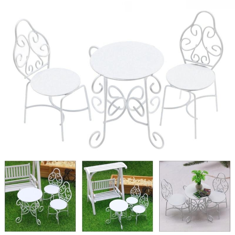 Practical Small Sturdy Metal Outdoor Furniture Set for Dollhouses Table and Chairs Garden Supplies Home Decorations