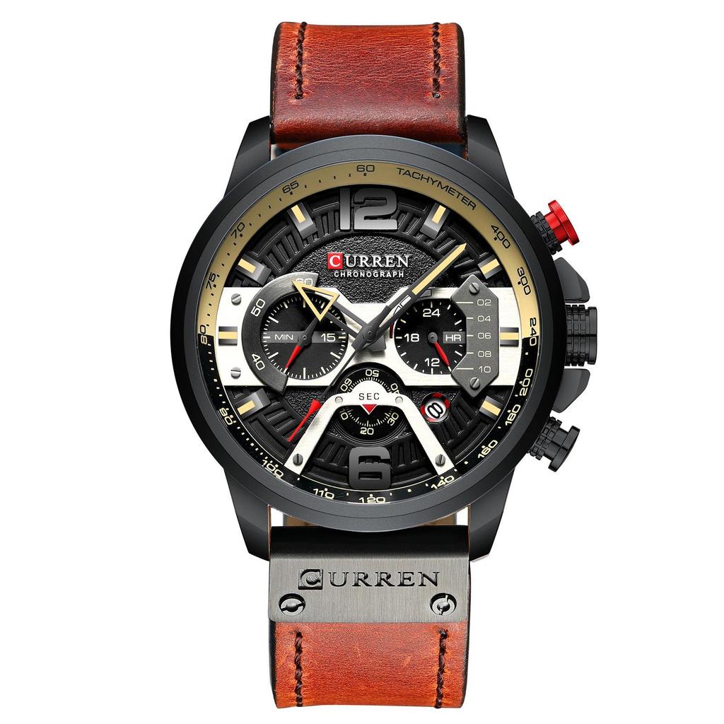 Curren 8329 Men's Six-Hand Quartz Watch with Leather Strap and Calendar