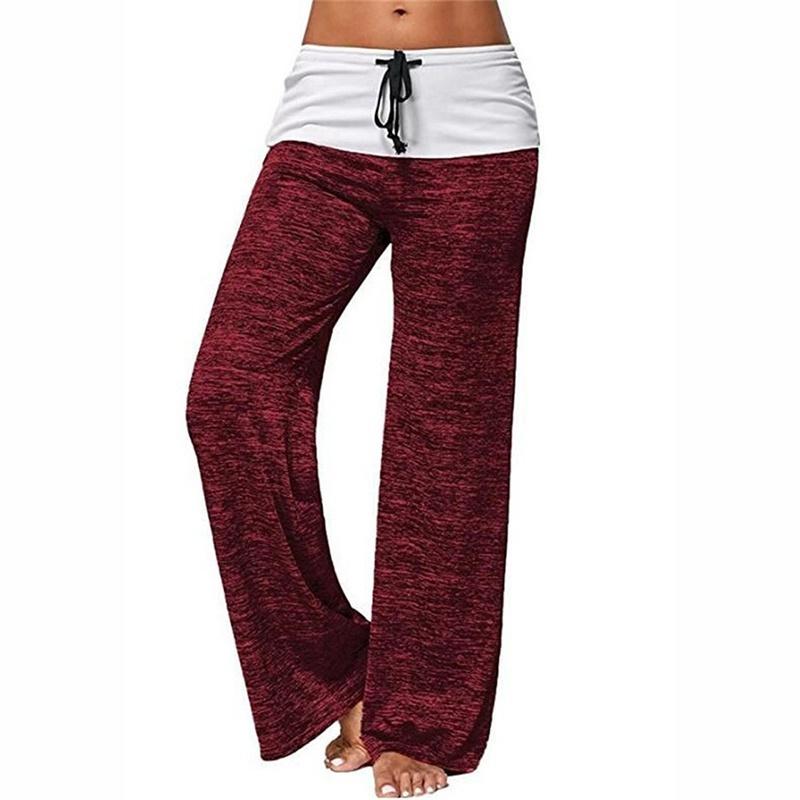 Women's Block Wide Leg Yoga Pants Middle Waist Loose Long Pants Plus Size