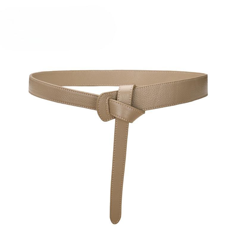 Double-sided Top Layer Cowhide Belt for Women Knotted Versatile Decorative Skirt Strap Leather Belt Waist Tucked Women with Sweater Jacket