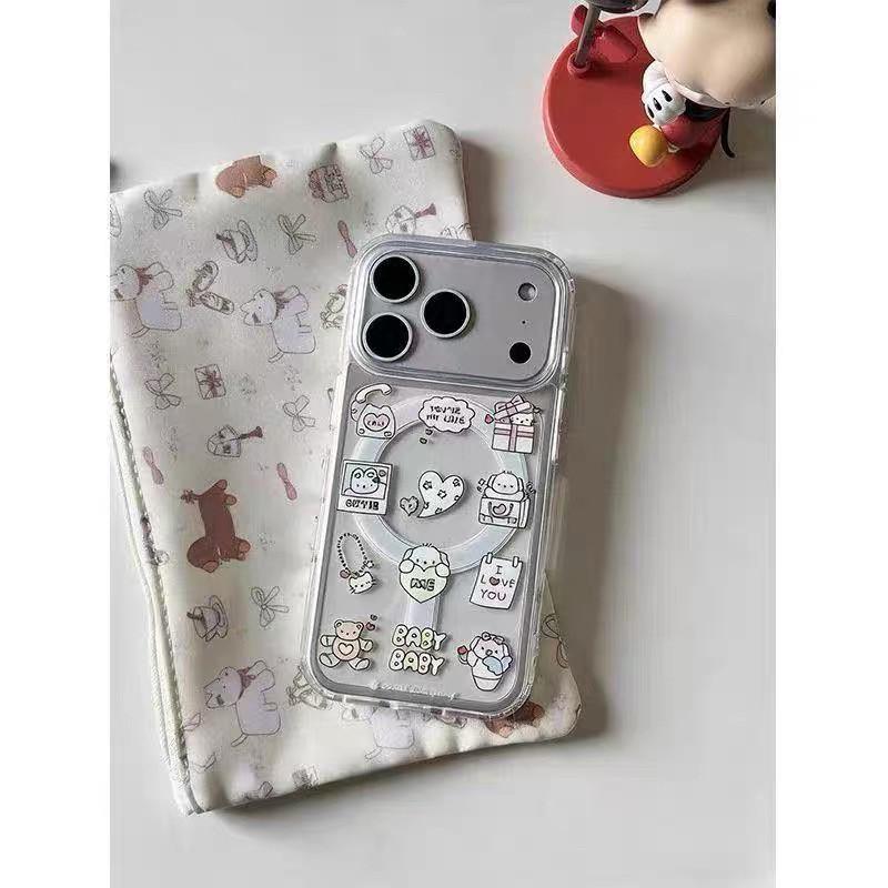 

Heart-Shaped Dog Illustration Phone Case for Apple 17 Pro Max: Transparent, Magnetic, Touch Button Compatible with 11, 14, 16, 17 Models. Apple 16 Pro