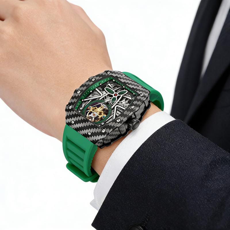 Sporty Style Tourbillon Men Watch Luxury Large Dial Waterproof Luminous Wristwatch Military Automatic Mechanical Men's Watch