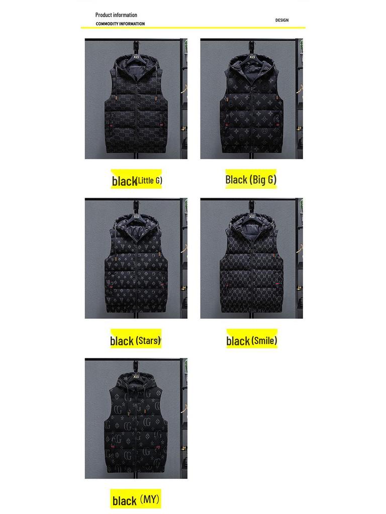 Korean Style Reflective Letter Cotton Vest: Warm, Hooded, Slim Fit Sleeveless Jacket for Men