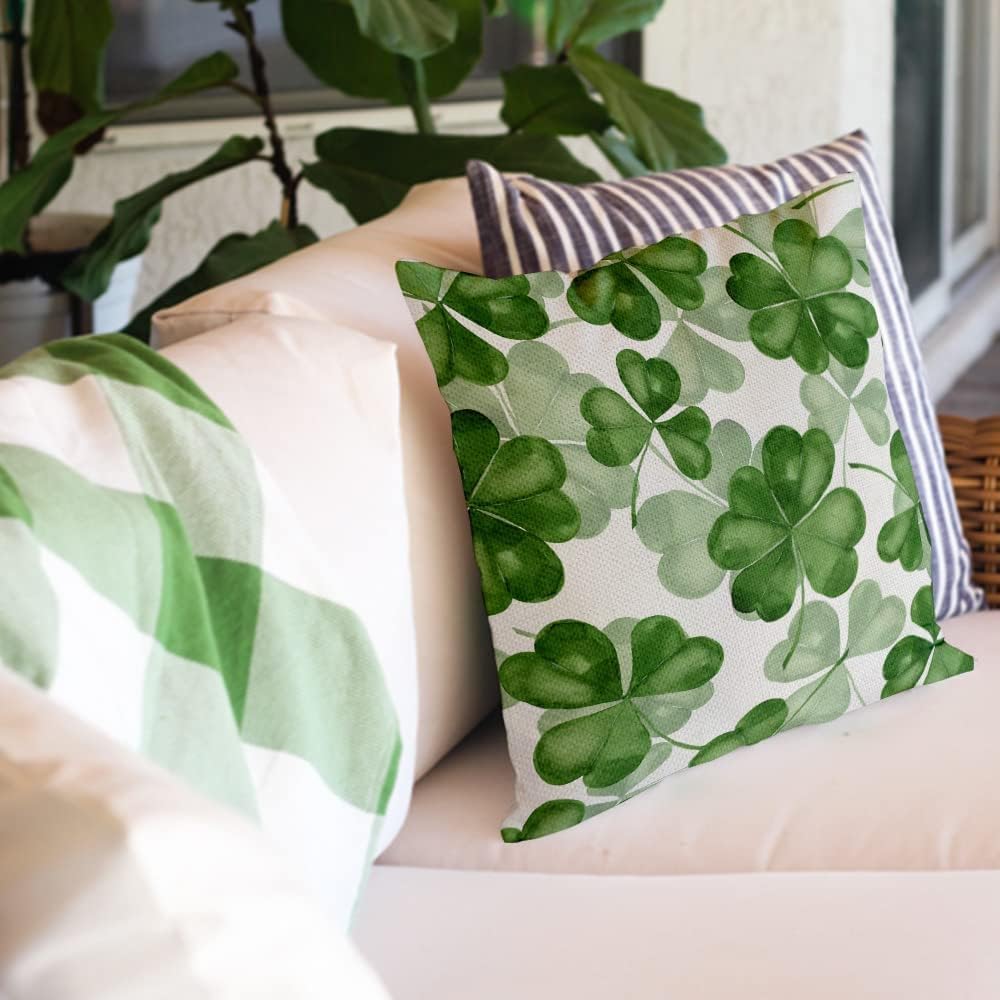 GEEORY St Patricks Day Pillow Covers 18x18 Set of 4 St Patricks Day Decorations for Home Shamrock Lucky St Patricks Day Decorative Throw Pillows