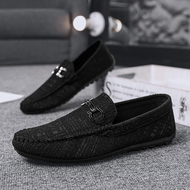 

Summer Men s Single Shoes 2025 New High Quality Flat Bottom Walking Comfortable Driving Soft Bottom Luxury Casual Shoes 44 чёрный