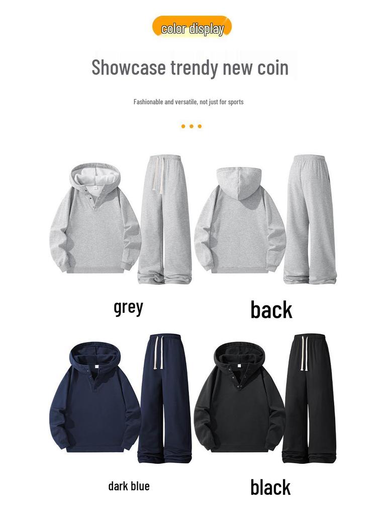 Unisex Casual Velvet Hoodie & Sweatpants Set - Solid Colors