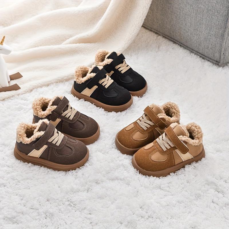 Adidași confortabili și stilați pentru copii cu închidere cu scai - Căptușeală caldă din pluș, Talpă durabilă din TPR, Perfecti pentru ținute casual de toamnă/iarnă