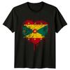 Camiseta Masculina de Viagem Formato de Coração com Bandeira de Granada Estilo Desgastado