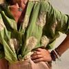Summer New Graphic Printing Long-sleeved Lapel Button Ladies Shirt