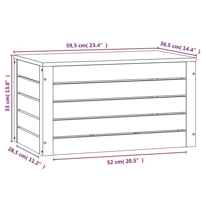 823614 vidaXL Boîte de rangement 59,5x36,5x33 cm Bois massif de pin