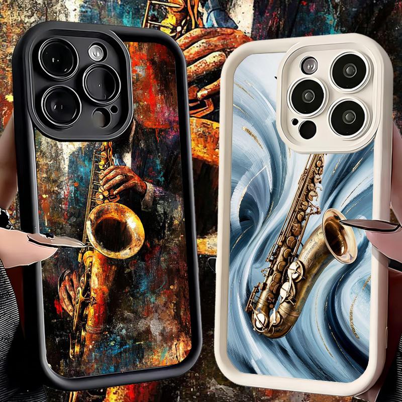 Phone Case for iPhone 17 Air 16E 15 16 Pro Max Saxophone Instrument Music Cover 14 Plus 13 12 Mini Soft Shell Silicone Fundas