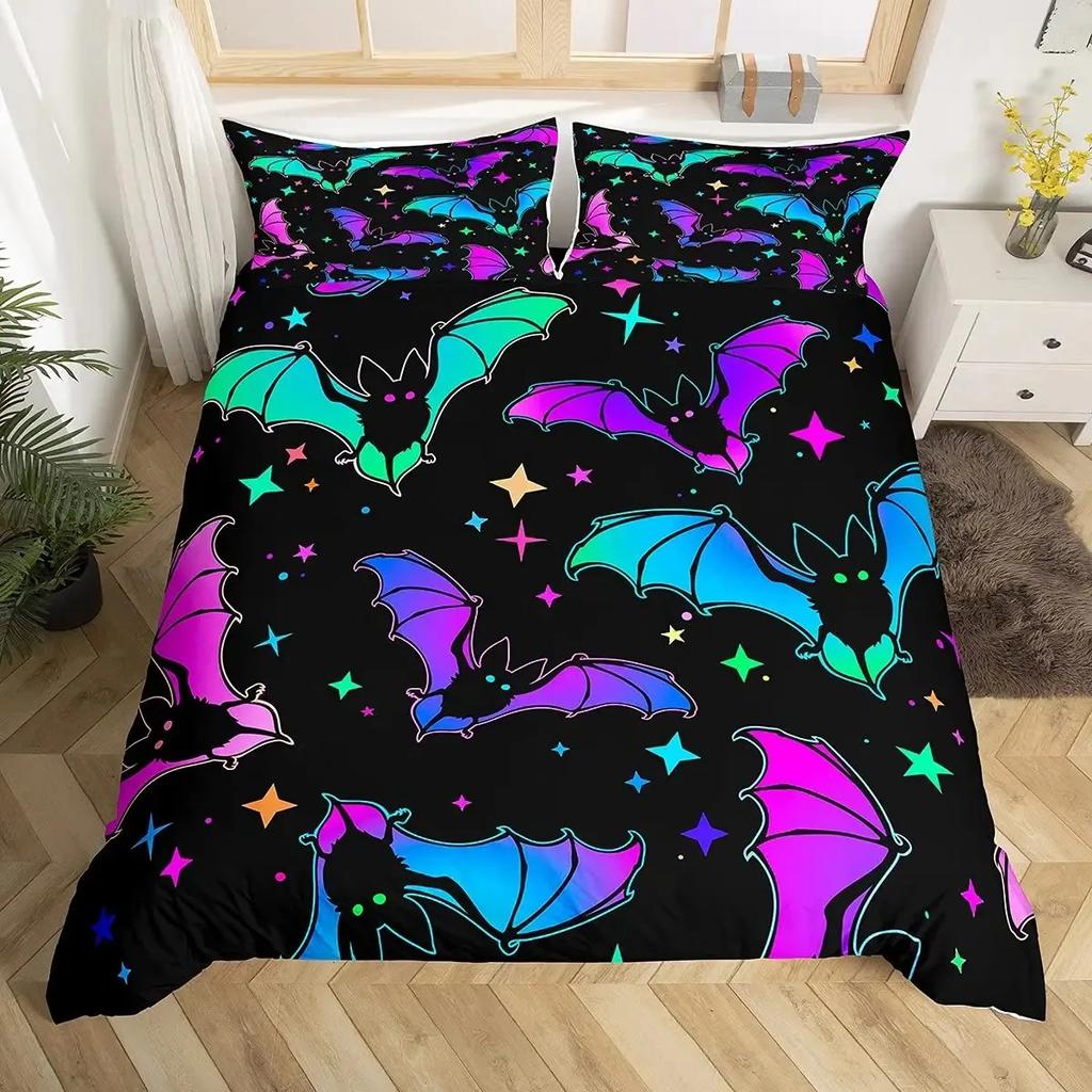 Halloween Duvet Cover Set Gothic Spooky Bedding Sets,Pumpkin Lantern Comforter Cover Horror Ghost Witch Hat Cat Bat Quilt Cover