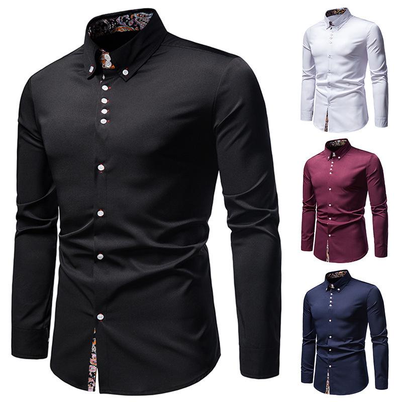 2022 Herren Europäischer & Amerikanischer Stil Slim Fit Langarm Colorblock Hemd