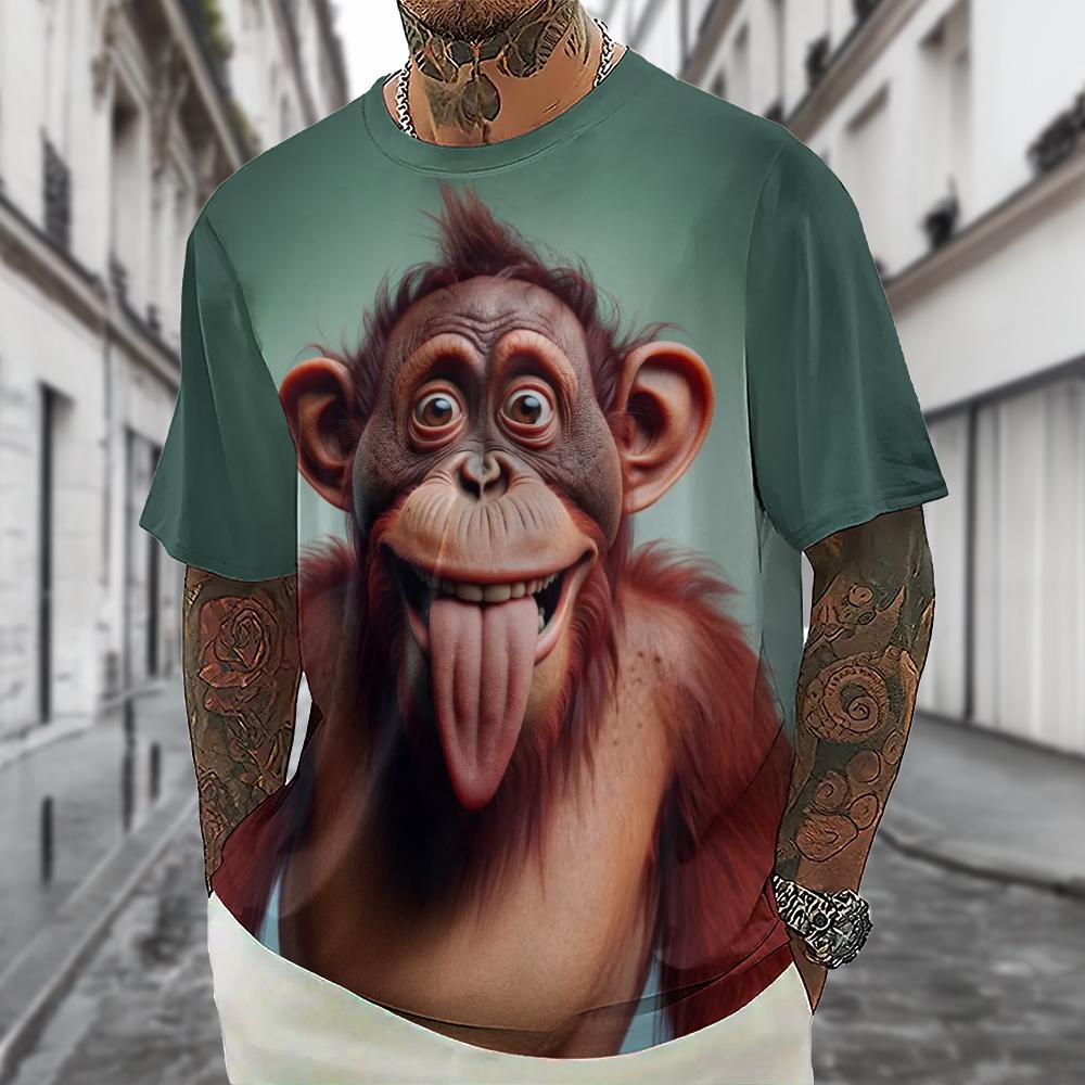 Summer Men's Short Sleeve T-shirt Monkey 3D Print Loose Fit T-shirt for Men Stylish Men T-Shirts