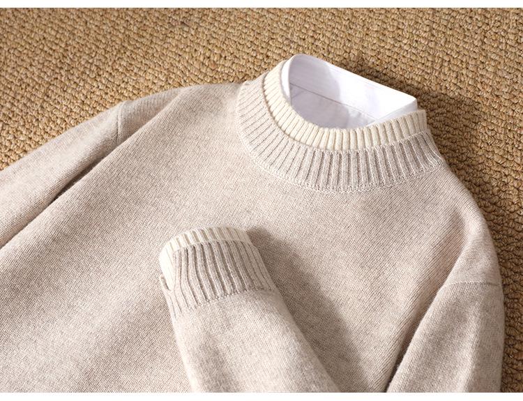Men's Thickened Wool Sweater, Round Neck, Long Sleeve, Business Casual, Simple, Loose, Versatile Knit Outerwear, Base Layer