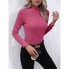Solid Color Faux Neck Ribbed T-Shirt, Elegant Long Sleeve Slim Fit Hundred Tops for Women