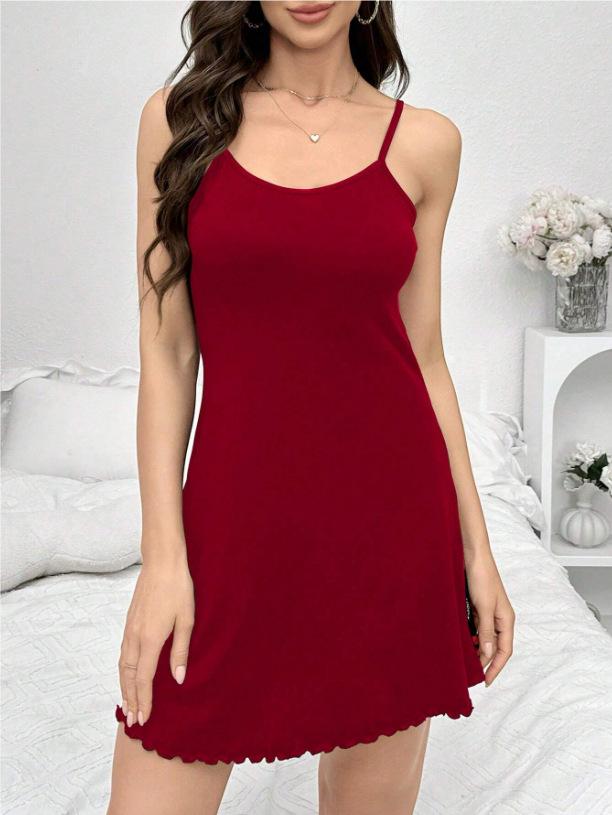 

European & American Milk Silk Mesh Ruffle Lingerie Nightgown Set XXL вино красного