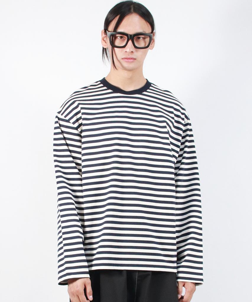 Deumakeu M Stripe Loose-Fit Long Sleeve Tee - Dark Navy