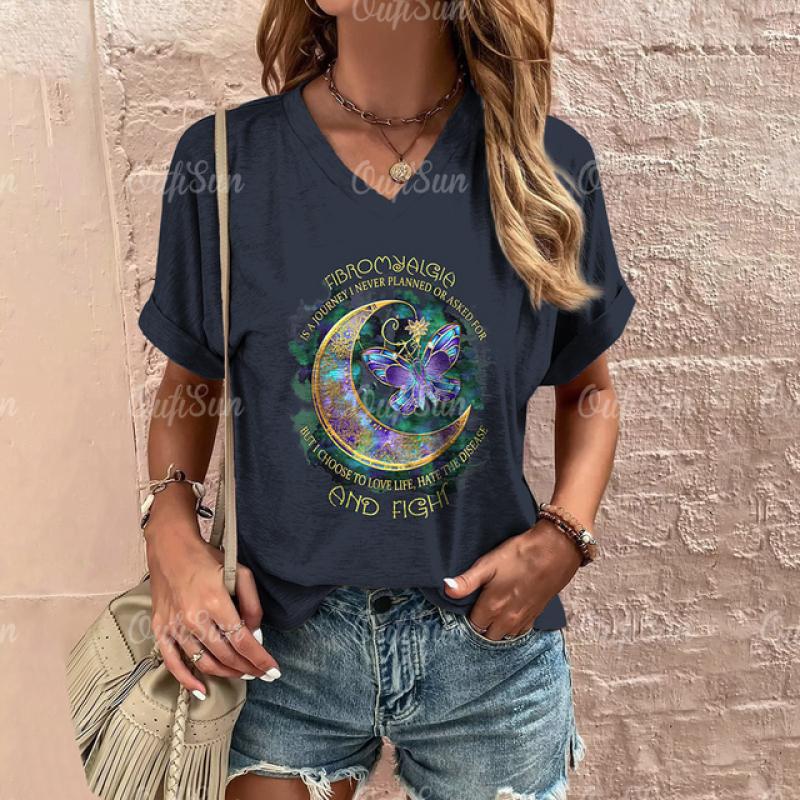 Women's T Shirt Fashion Butterfly Pattern Print Summer Short Sleeve Oversized Clothing Street Casual V Neck Female T-Shirt