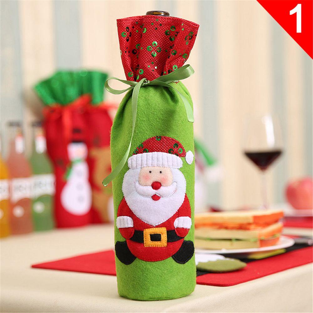 Charming Santa Claus Deer Wine Bottle Cover Bag Dinner Table Decor Champagne Package Christmas