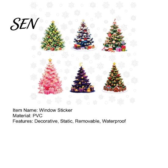 Holiday Glass Decals for Windows 6Pcs Colorful Christmas Tree Snowflake Static Window Sticker, PVC Cling, Removable Decal Decorative Stickers Parties