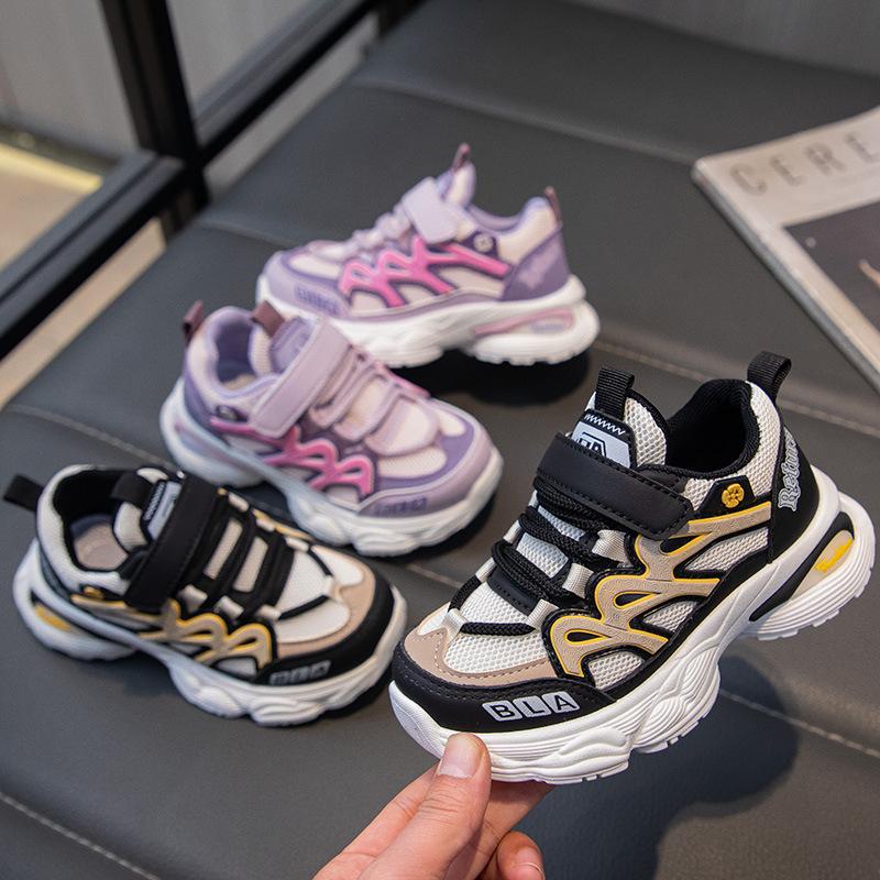 2025 spring dad shoes children's sports shoes Velcro open and close mesh breathable running shoes lightweight, non-slip and wear-resistant