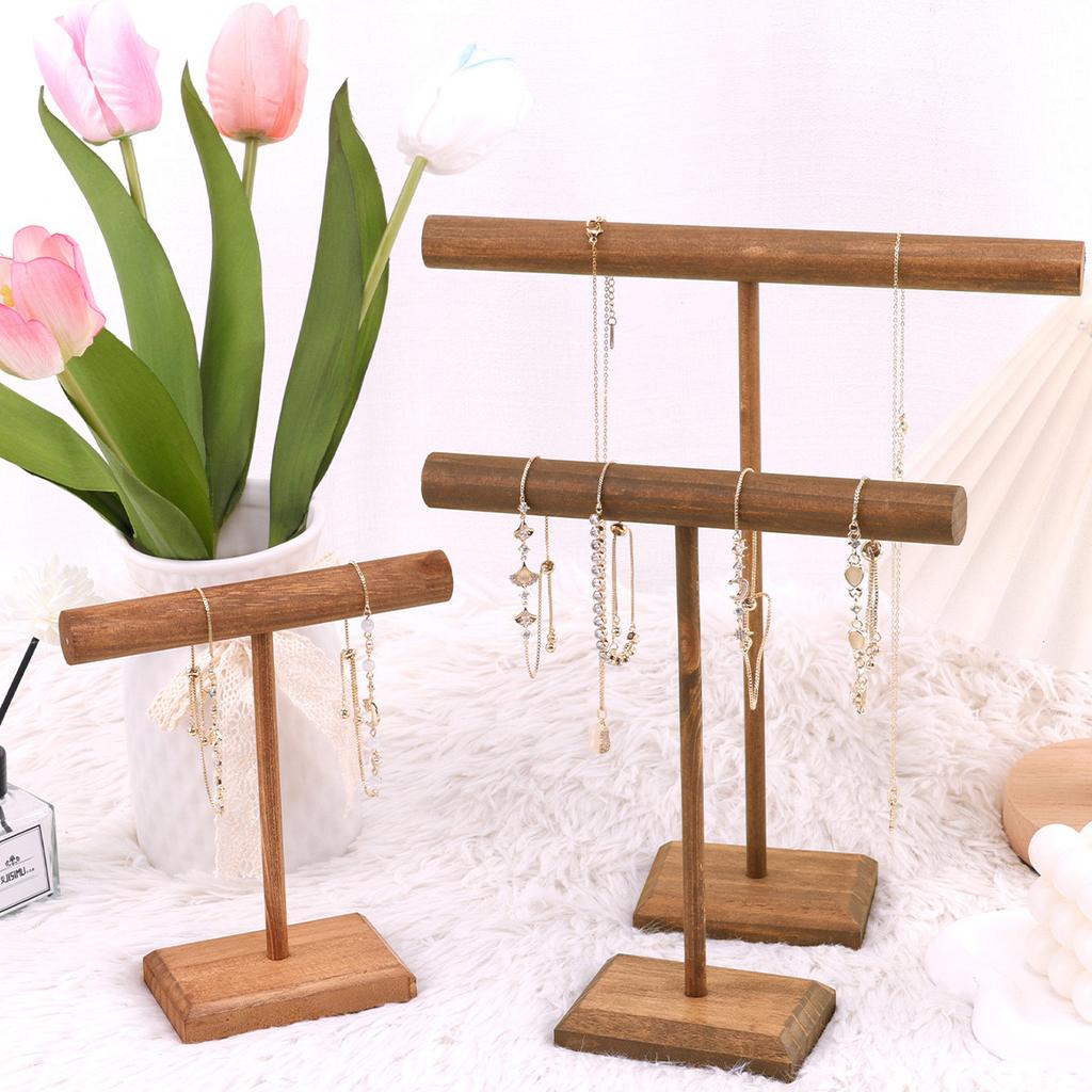 Wooden Jewelry Bracelet Storage Display Chain Watch T-Bar Rack Organizer Hard Stand Holder Jewelry Display Bracelet Display Rack