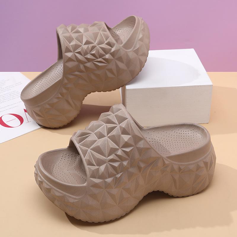 High-heeled sandals women's high-end sense, summer wear thick bottom heightening one-word drag non-slip, wear-resistant and breathable eva slippers ·