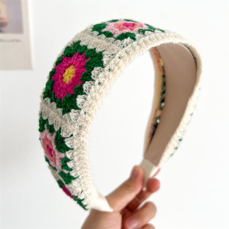 Pretty Knitting Floral Embroidery Tape Knotted Hairbands for Women Girls Shopping Party Photography Head Wears