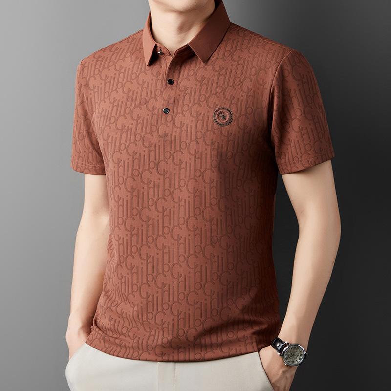 Casual Men's Short-Sleeved T-shirt Men's Summer New Young and Middle-Aged Jacquard Fashion Casual Polo Shirt