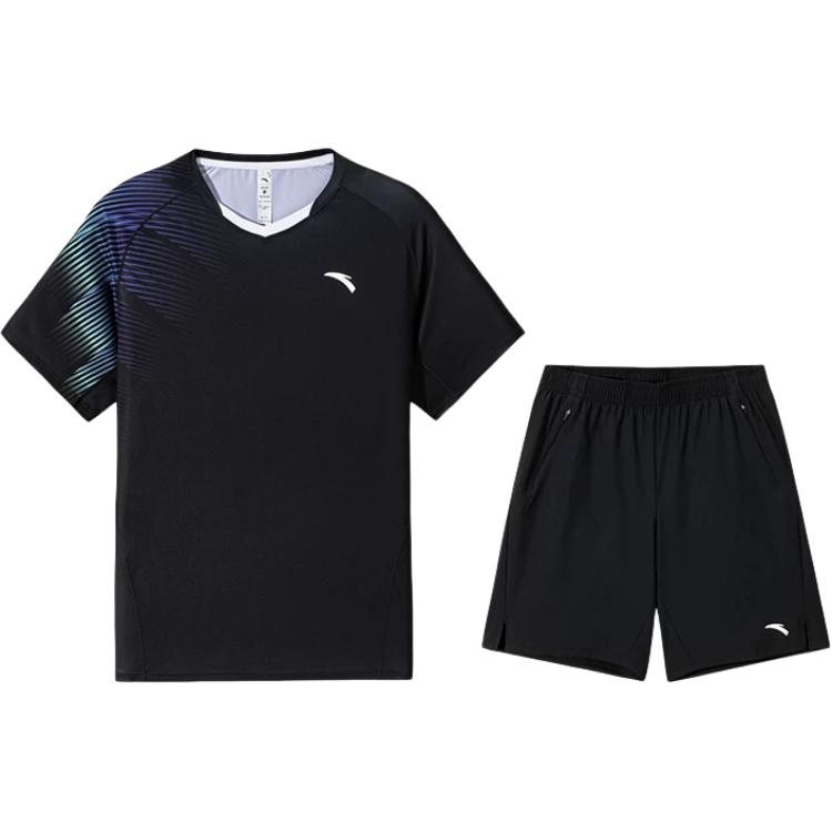 

Anta Versatile Pullover Comfortable Short Sleeve Simple Solid Color Lace-Up Shorts Casual Sports Suit Men suit 952537205-2 S