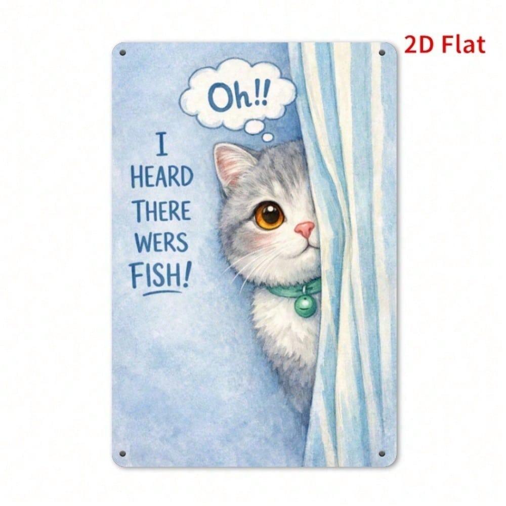 Vintage Cat Fish Treasure Metal Sign Waterproof Rustproof Wall Decor Hanging Plaque Home Ornament