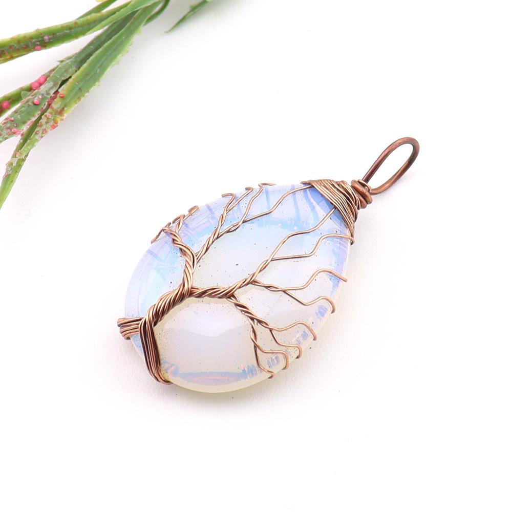 Natural Agate Crystal Tree of Life Pendant Necklace