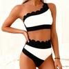 Europees en Amerikaans Nieuw Schuin Schouder Split Zwempak Kleurcombinatie Tankini Sport Strand Zwempak Dames