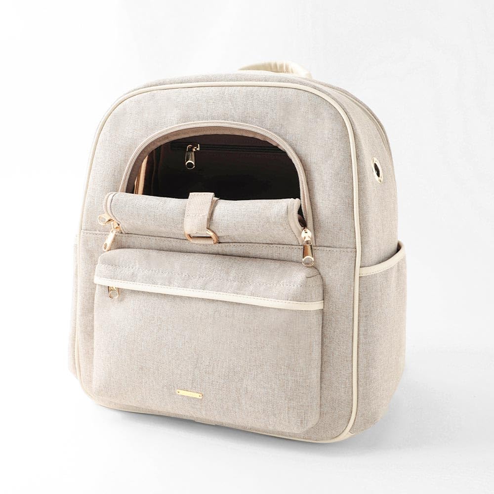 Piping Backpack Carrier for Small Dogs Lightweight Pet Carrier with Out Protection for Travel Monchéri (FREE/Beige) Anti-Jump