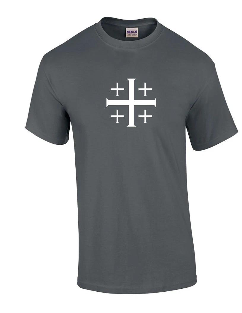 White Jerusalem Cross T-Shirt Christian God Knights Templar Charcoal Gray Shirt S